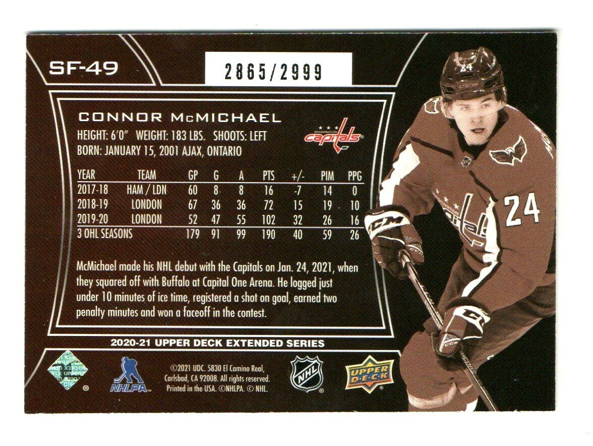 2020-21 UD EXTENDED SERIES 3 CONNOR McMICHAEL SPX FINITE 2865/2999 #SF-49 Caps