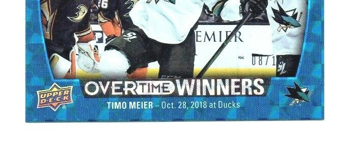 2019-20 UPPER DECK  OVERTIME WINNERS BLUE TIMO MEIER 8/10 San Jose Sharks