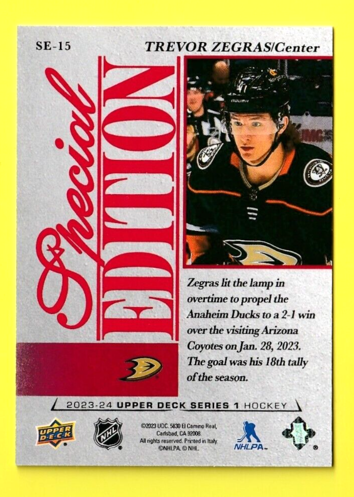 Trevor Zegras  2023-24 UD Series 1  -  Special Edition Red    #SE-15    -  Ducks