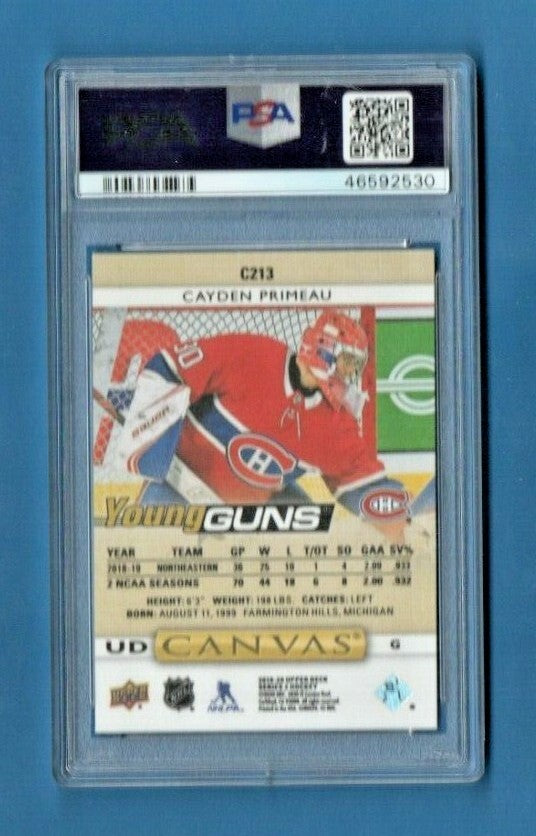 2019 Upper Deck Cayden Primeau Canvas Young Guns Rookie RC PSA 10 C213 Canadiens
