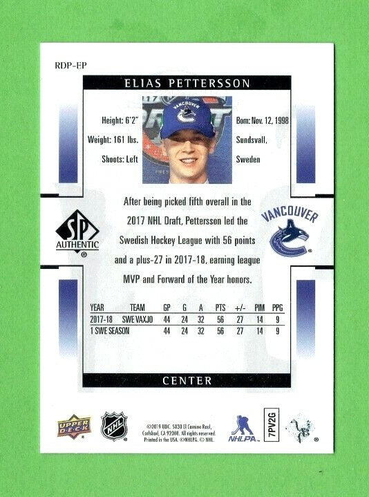 ELIAS PETTERSSON 2018-19 UD SP Authentic Retro Draft Picks #RDP-EP Canucks 