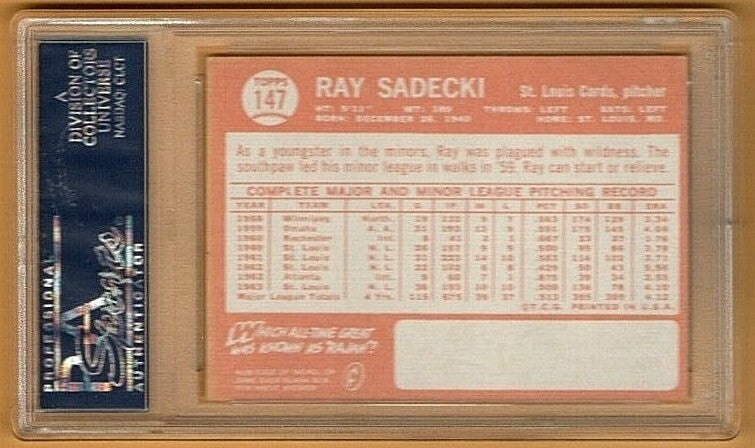 1964 Topps #147 Ray Sadecki St. Louis Cardinal MLB NM PSA 6 Graded Baseball Card