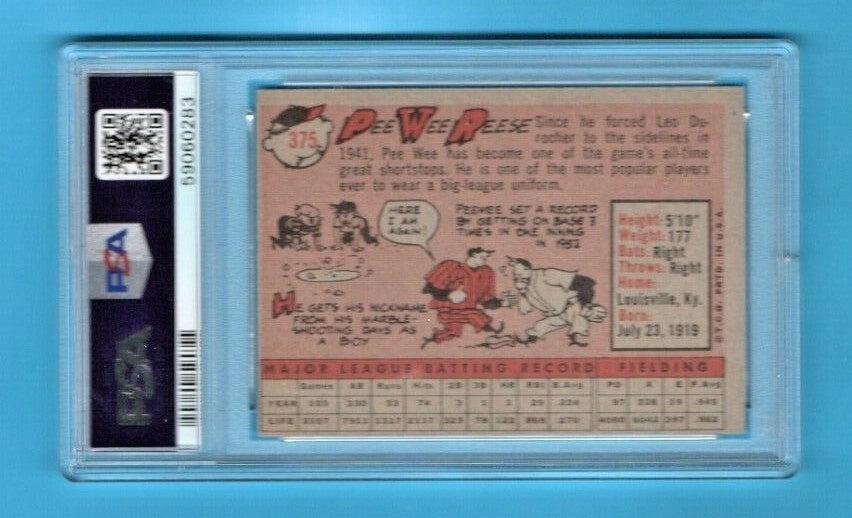 1958 Topps  - Pee Wee Reese   #375, PSA NM-MT 8(OC)  Los Angeles Dodgers  - HOF