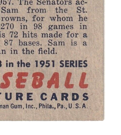 1951 Bowman  -  Sam Dente   -  Washington Senators  #133   EX-NRMT