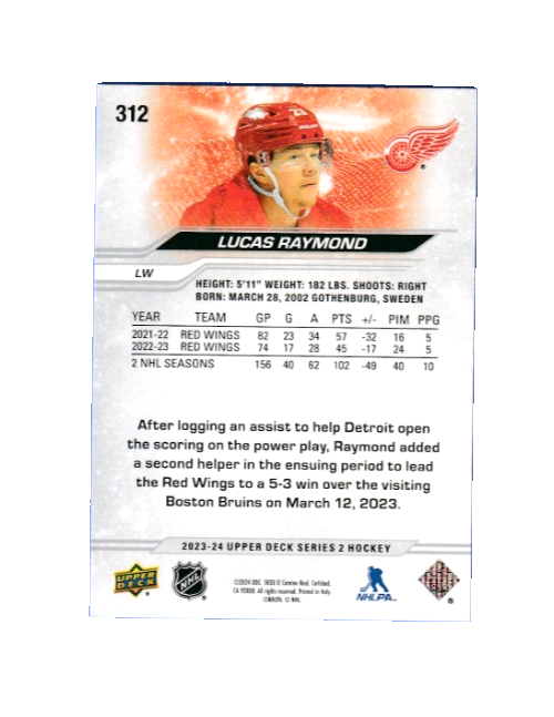 2023-24 Upper Deck Series 2 EXCLUSIVES 007/100  LUCAS RAYMOND  Detroit Red Wings