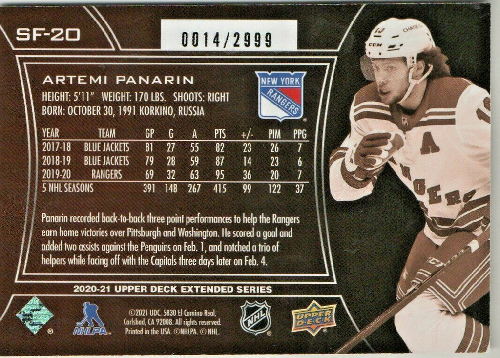 2020-21 Upper Deck Extended SPx FINITE ARTEMI PANARIN  0014/2999 New York Ranger