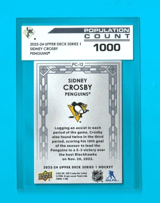 2023-24 Upper Deck Series 1  -  #PC-12   Sidney Crosby   - Population Count 1000