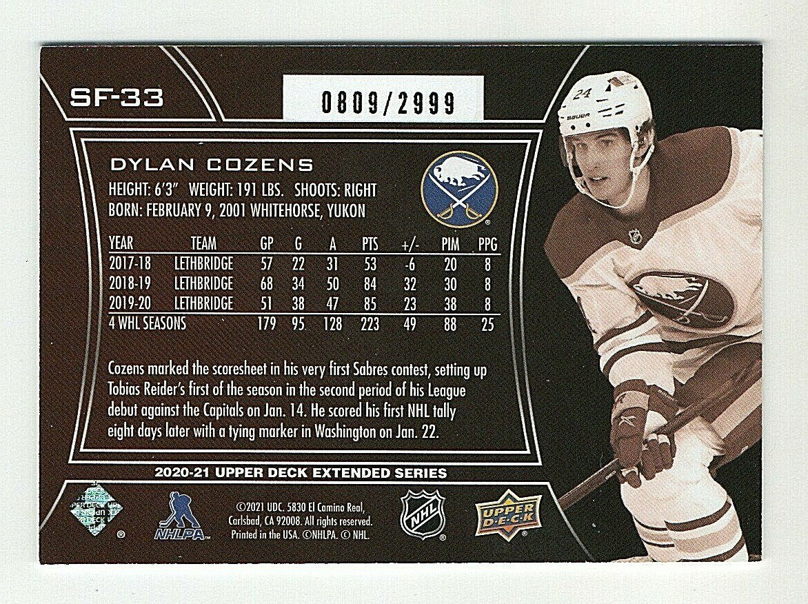 Dylan Cozens - SPxFinite - 2020-21 UD Extended Series 0809/2999 Buffalo Sabres
