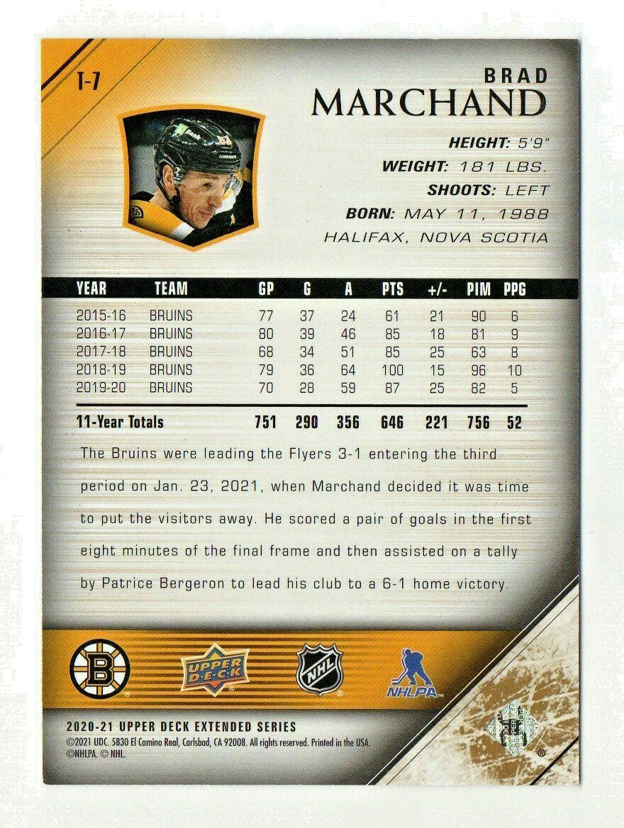 2020/21 UD EXTENDED SERIES - Brad Marchand  - 05/06 TRIBUTE EXCLUSIVES #012/100 