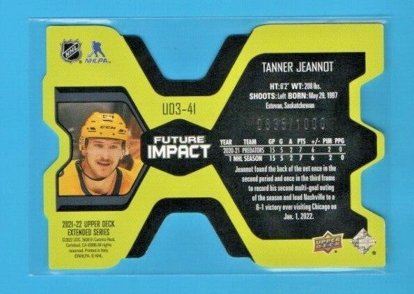 2021/22 Upper Deck Extended Tanner Jeannot UD3-41 Future Impact  0835/1000