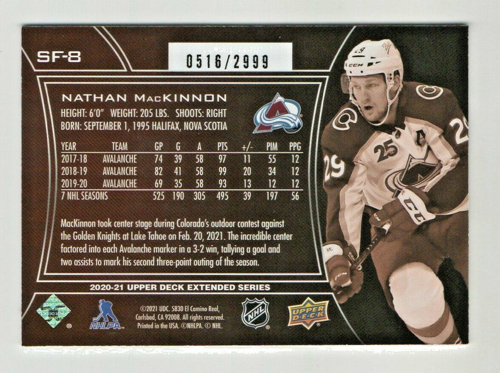 2020-21 Upper Deck Extended SPxFinite 0516/2999 SF-8 Nathan MacKinnon - Colorado