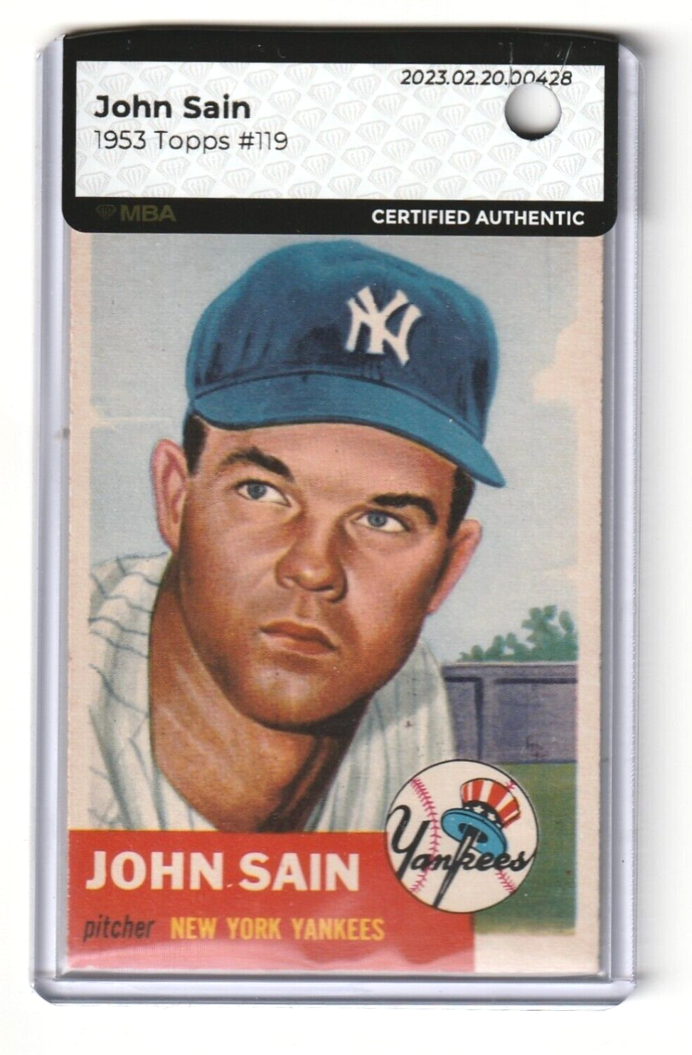 1953 Topps  - Johnny Sain  - SHORT PRINT #119 MBA AUTHENTIC  -  New York Yankees