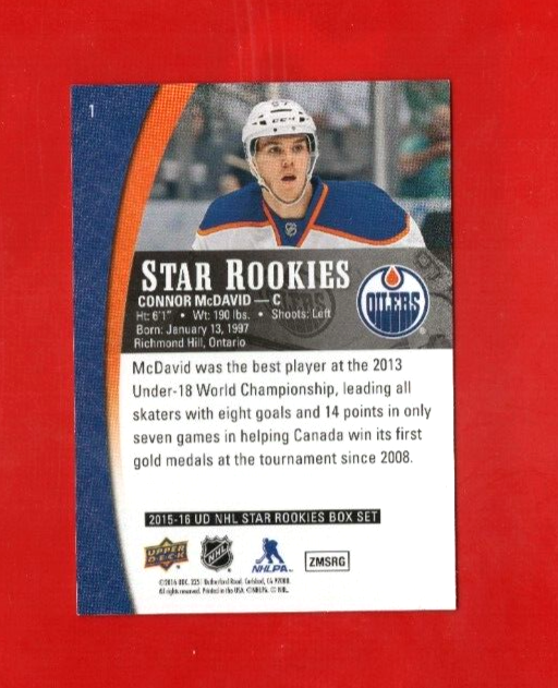 2015-16 Upper Deck Star Rookies #1 Connor McDavid RC Edmonton Oilers