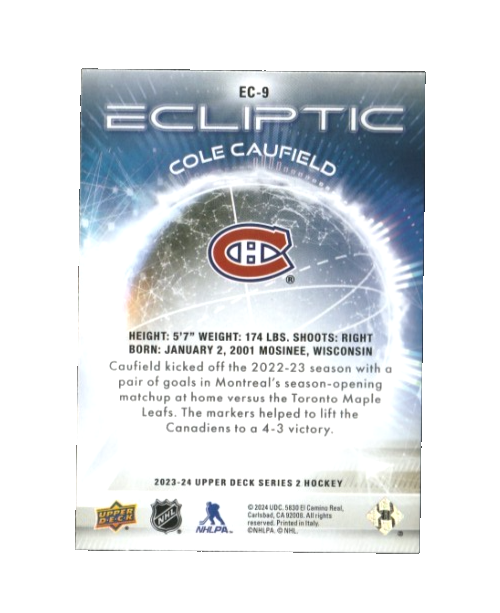 2023-24 Upper Deck Series 2   COLE CAUFIELD Ecliptic Blue SPARKLE Canadians EC-9