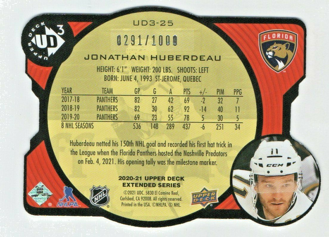 Jonathan Huberdeau 2020-21 UD Extended Series UD3-25 Panthers 0291/1000 Die Cut