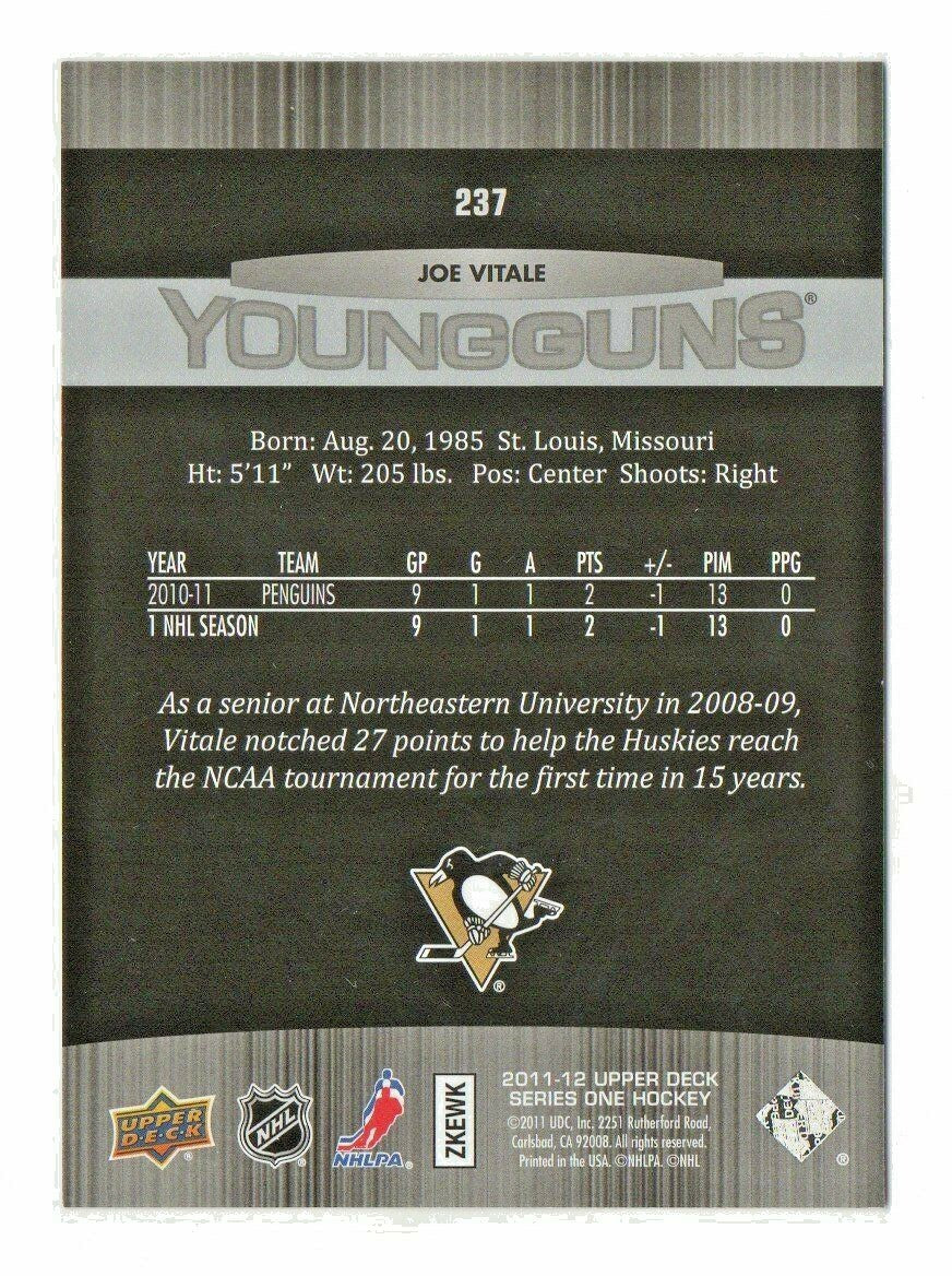2011-12 Upper Deck Series 1 JOE VITALE Young Guns Card # 237 Pittsburgh Penguins
