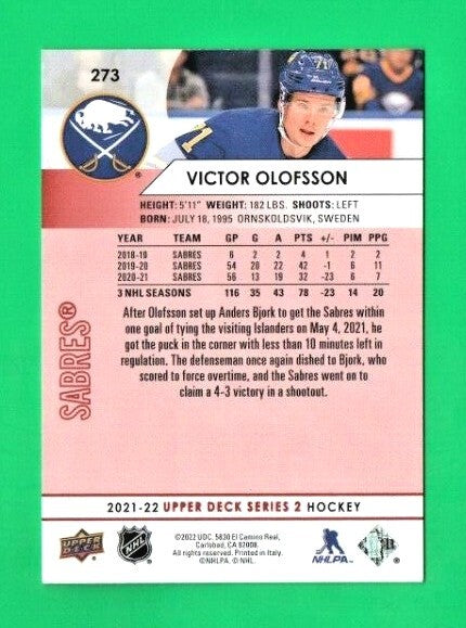 VICTOR OLOFSSON  2021-22 Upper Deck Series 2 UD Exclusives #273 -   043/100 