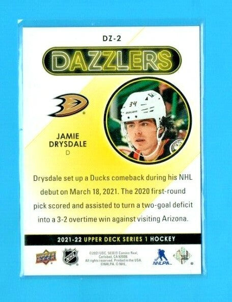 2021-22 Upper Deck Series 1 Red Dazzlers Rookie #DZ-2 Jamie Drysdale - Anaheim