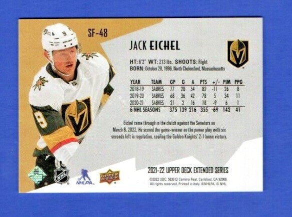 Jack Eichel   2021-22 UD Extended SPxFinite Radiance Silver #SF-48  2066/2999