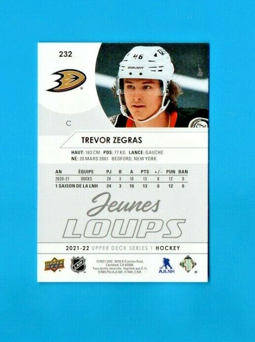 2021-22 Upper Deck Jeunes Loups French Variation Young Guns #232 Trevor Zegras