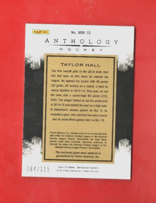 2015-16 Panini Anthology Massive Materials 084/115 Taylor Hall #MM-10 - Edmonton