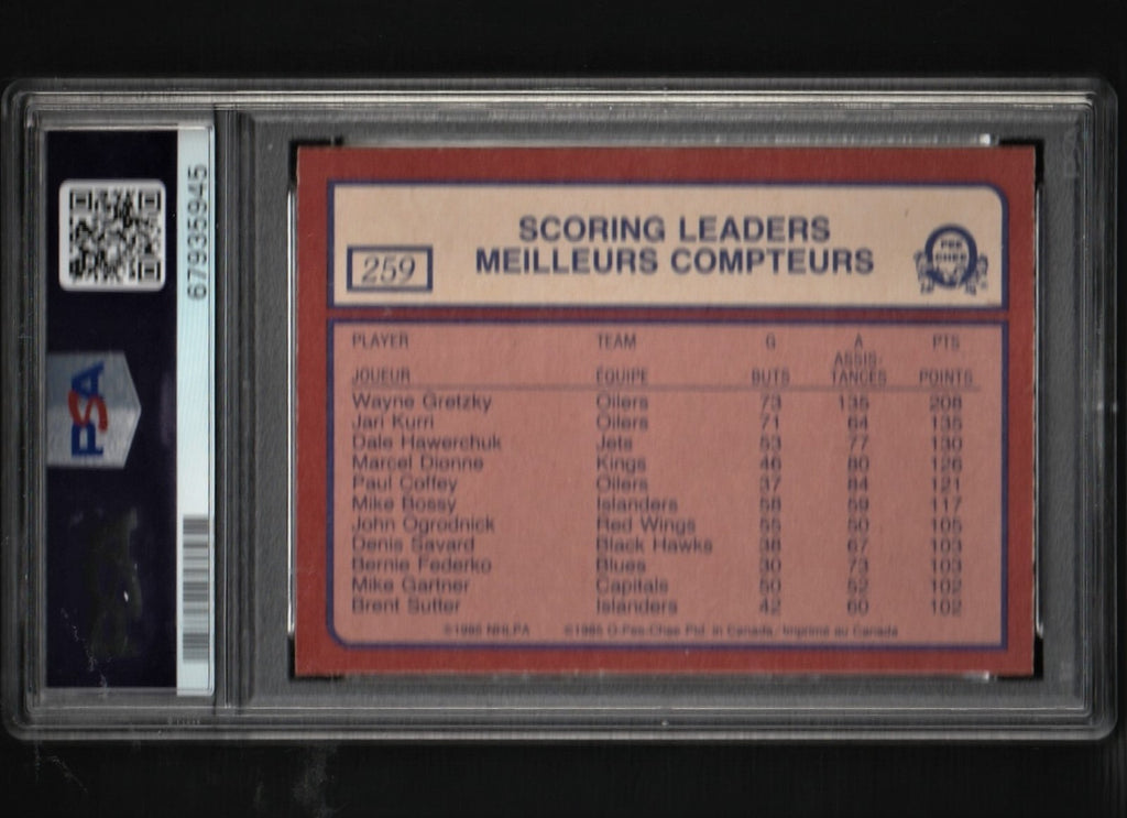 1985 O-Pee-Chee  Wayne Gretzky  -  Scoring Ldrs. #259 PSA 7 NM - Edmonton Oilers