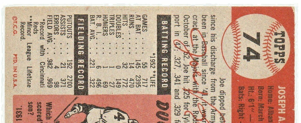1953 TOPPS # 74 JOE ROSSI  --  PITTSBURGH PIRATES  Catcher  --  VG-EX 