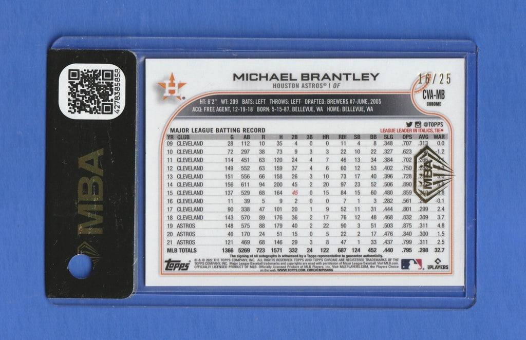 2022 Topps Chrome Orange Wave Refractor Michael Brantley AUTO /25  MBA AUTHENTIC