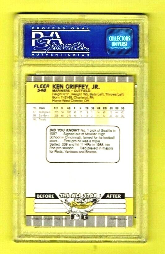 1989 Fleer Ken Griffey Jr. Mint ROOKIE CARD #548 Baseball RC Graded Mint PSA 9 