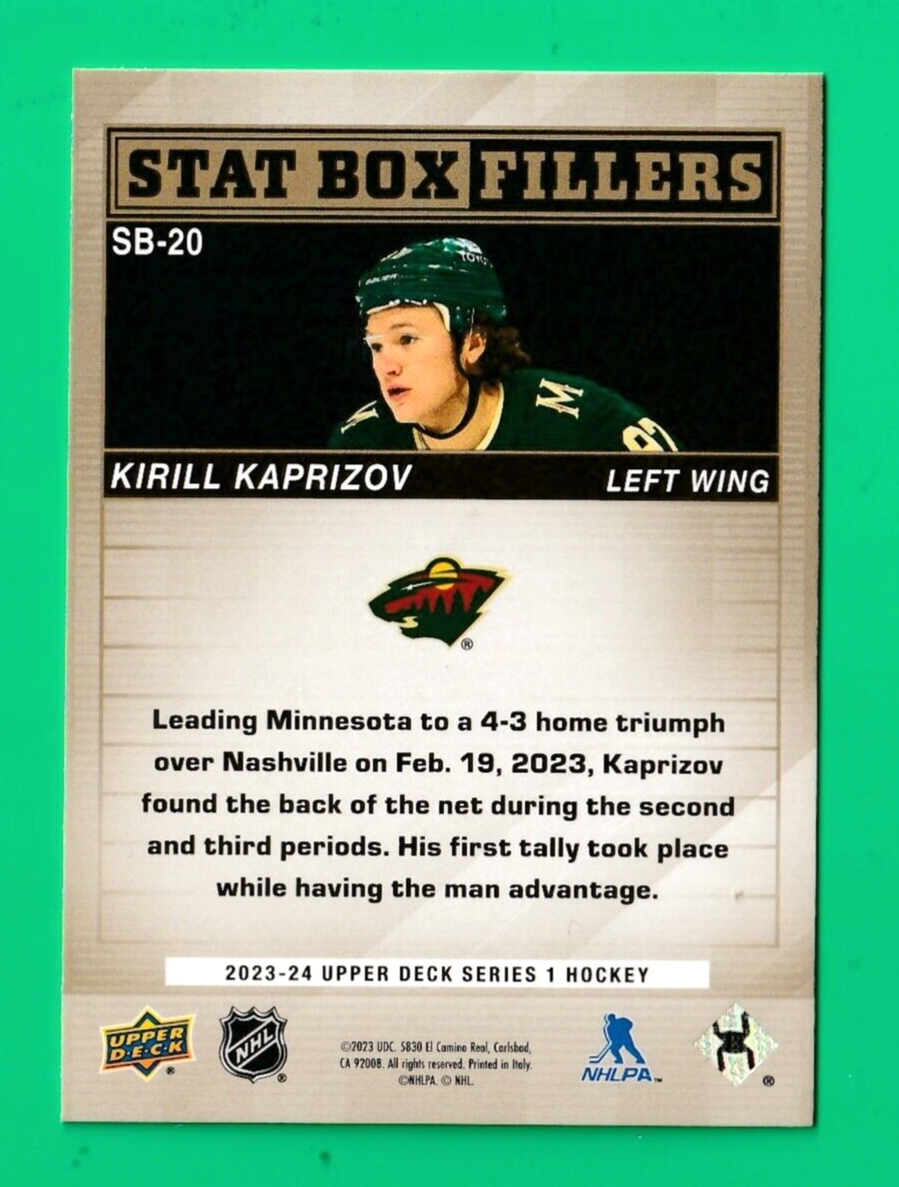 2023-24 Upper Deck KIRILL KAPRIZOV Stat Box Fillers Gold SGC 10 #SB-20