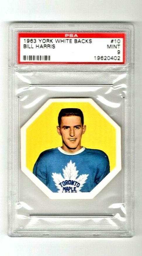 1963 York White Backs Hockey --Billy Harris – #10 PSA MINT 9 Toronto Maple Leafs