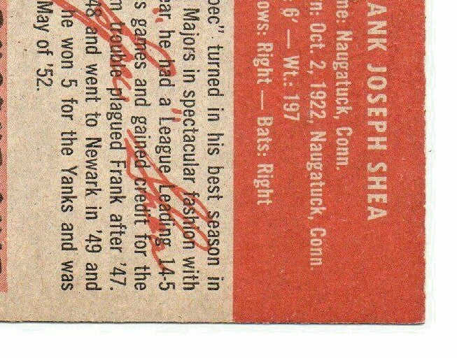 1953 Topps Baseball Card #164 - Frank Shea -  Washington Senators - VG-EX