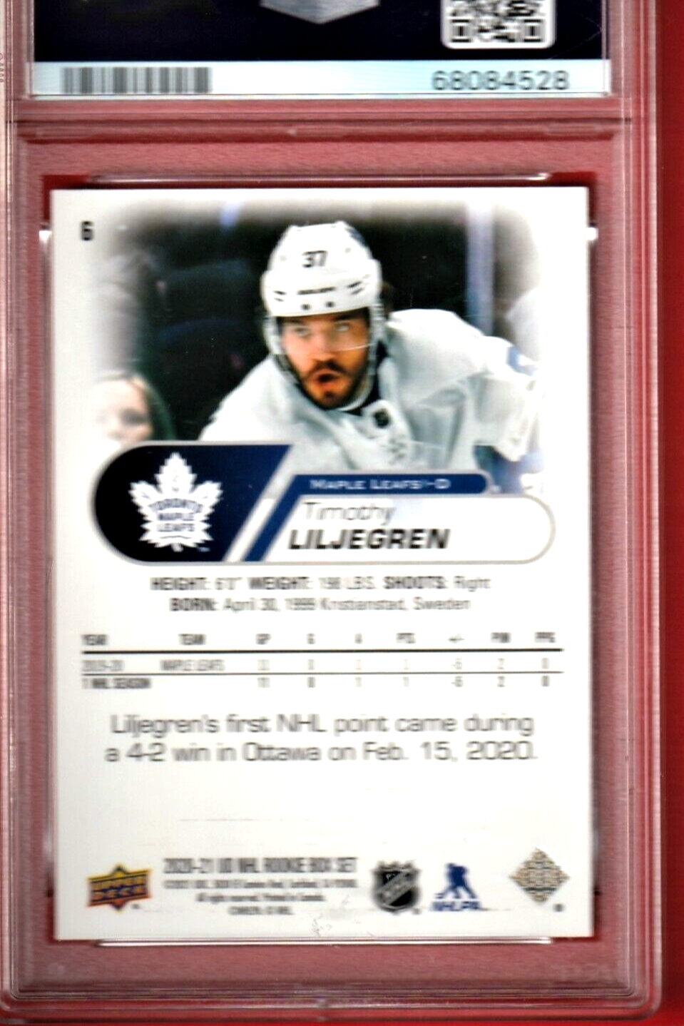 2020 Upper Deck Nhl Star Rookies Box Set  -  Timothy Liljegren  #6 -  PSA 9 MINT