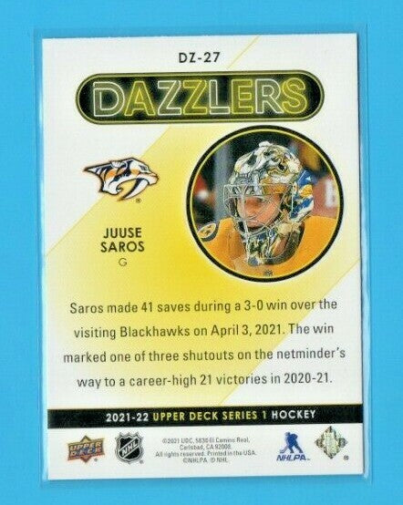 2021-22 Upper Deck Series 1 Red Dazzlers  #DZ-27 Juuse Saros Nashville Predators