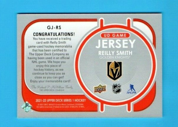 2021-22 Upper Deck Series 1  Reilly Smith  UD Game Jersey GJ-RS  - Vegas - Black