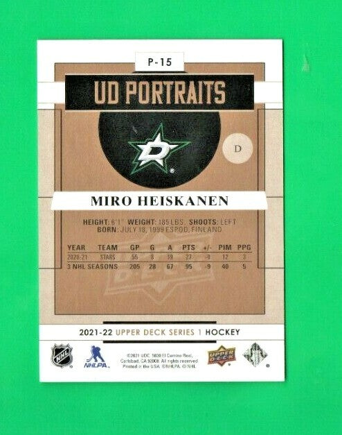 2021-22 UD Series 1 MIRO HEISKANEN UD Portraits Black&White 231/250 #P-15 Dallas