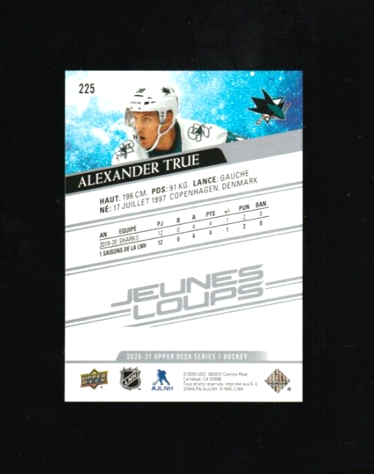 2020/21 UD Series 1 Alexander True Young Guns French  - Jeunes Loups Rookie #225