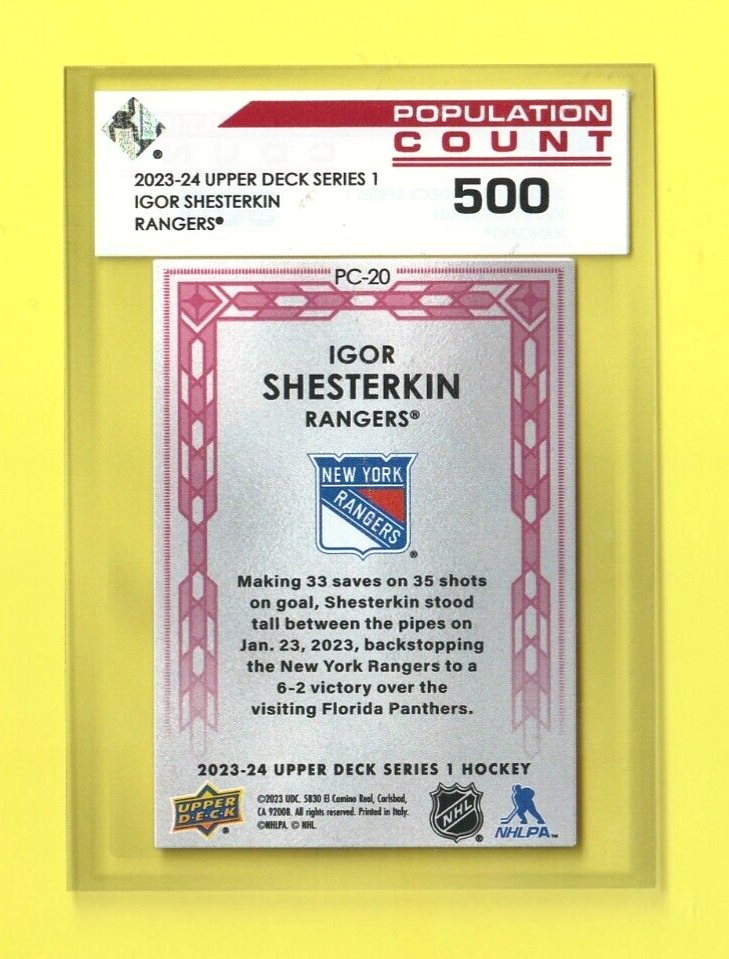 2023-24 Upper Deck Series 1  -  #PC-20  Igor Shesterkin  -  Population Count 500