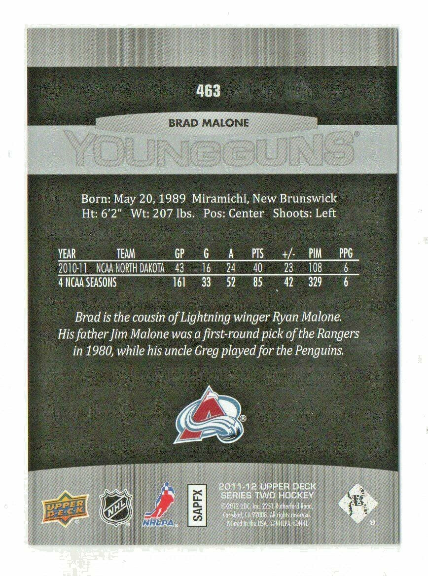 2011-12 Upper Deck #463 Brad Malone Young Guns RC - Colorado Avalanche Rookie #3