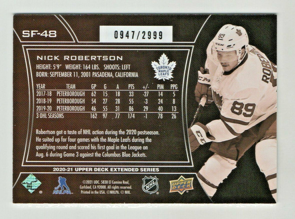 2020-21 Upper Deck Spxfinite Nick Robertson 0947/2999 #SF-49 Toronto Maple Leafs