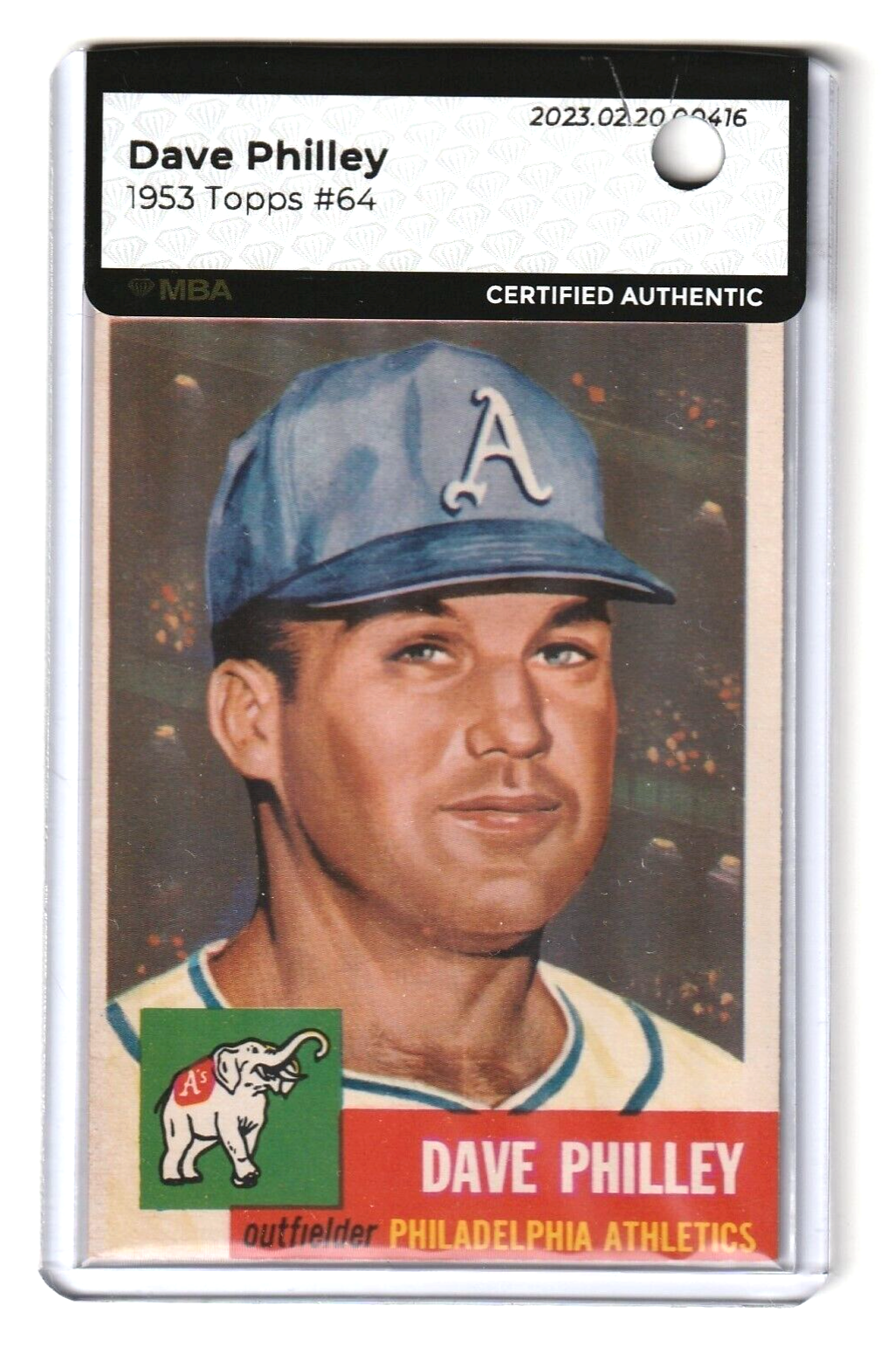 1953 Topps  Dave Philley  SHORT PRINT #64  MBA AUTHENTIC -Philadelphia Athletics