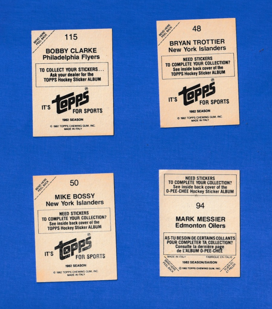 1982-83 Topps Album Stickers Bobby Clarke, Mark Messier, Bryan Trottier  MINT