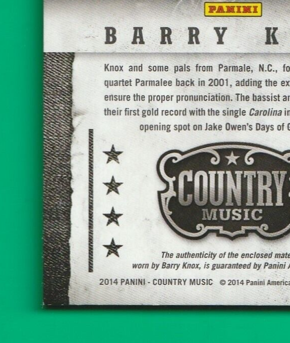 BARRY KNOX - 2014 Panini Country Music - Musician Materials -    399/399