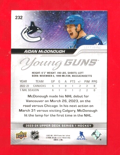Aidan McDonough  -  2023-24 Upper Deck Series 1-   High Gloss Young Guns - 04/10