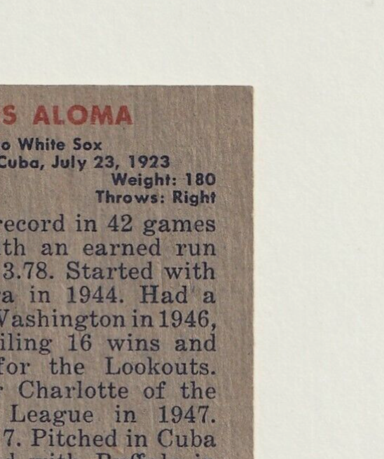 1951 Bowman #231   -   LUIS ALOMA    -     Chicago White Sox   -   Rookie Card