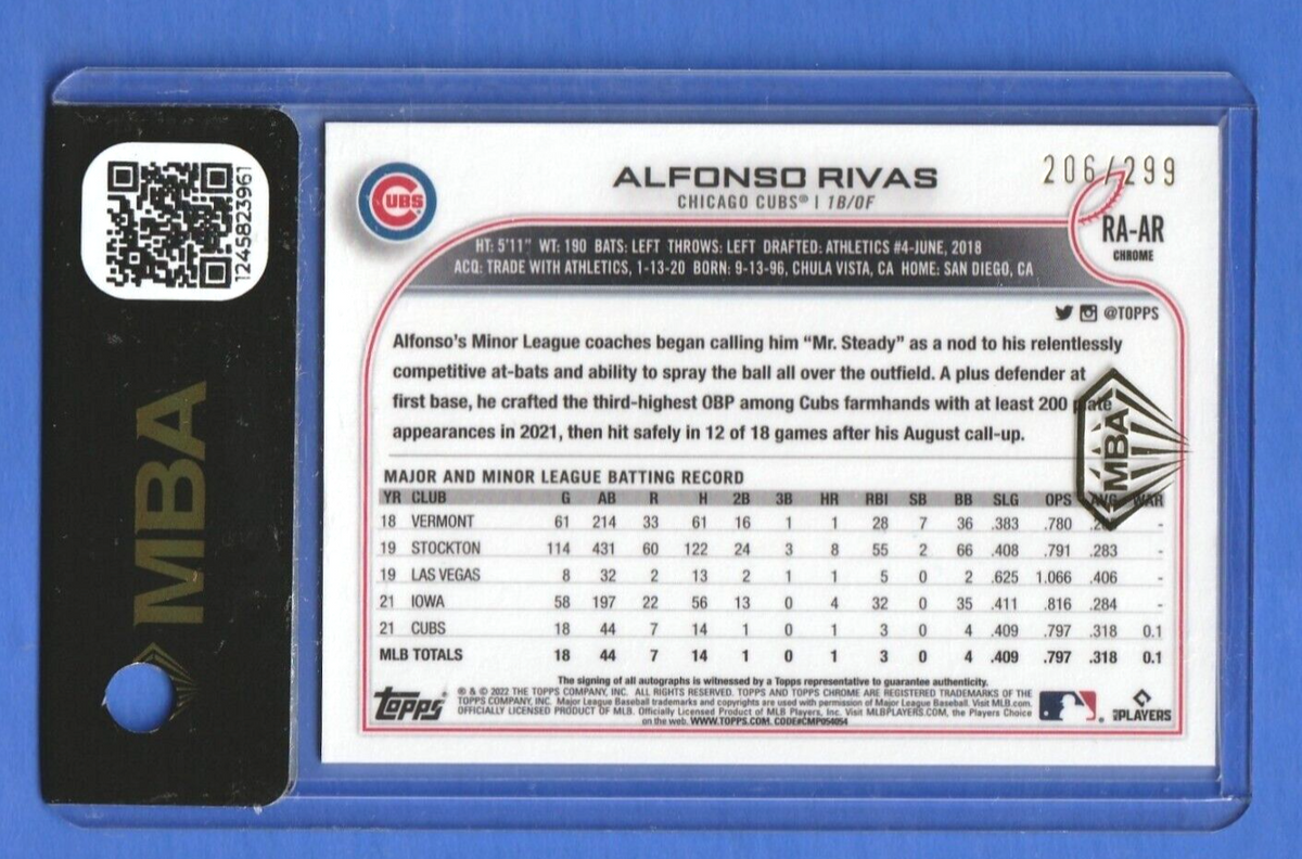 2022 Topps Chrome Purple Speckle Alfonso Rivas ROOKIE AUTO /299 #RA-AR  MBA AUTH