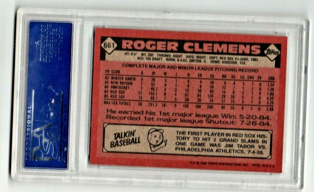 1986 Topps #661 Roger Clemens  -  PSA 8 NM-MT  -  Boston Red Sox