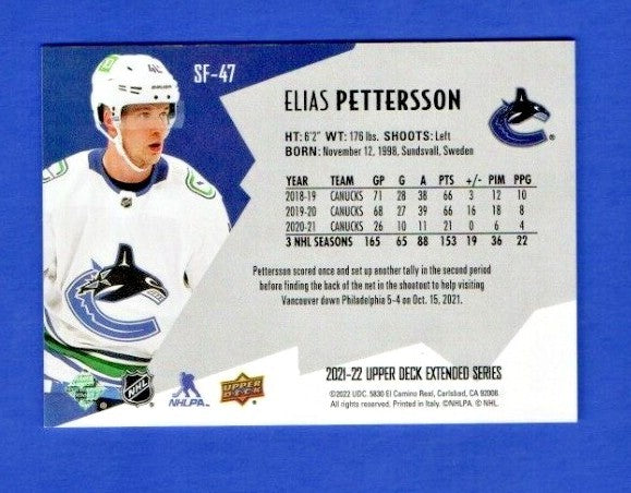 Elias Pettersson 2021-22 UD Extended SPxFinite Radiance Silver #SF-47  1687/2999