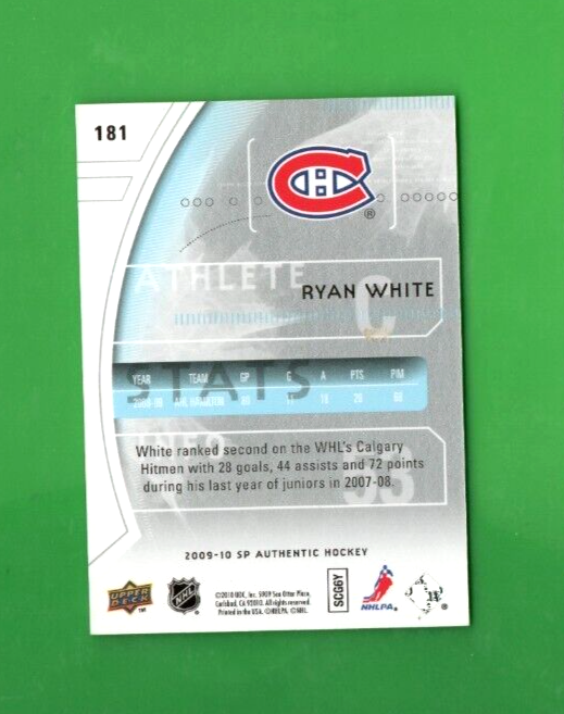 2009-10 SP Authentic Future Watch 704/999 Ryan White #181 Rookie RC  - Canadiens