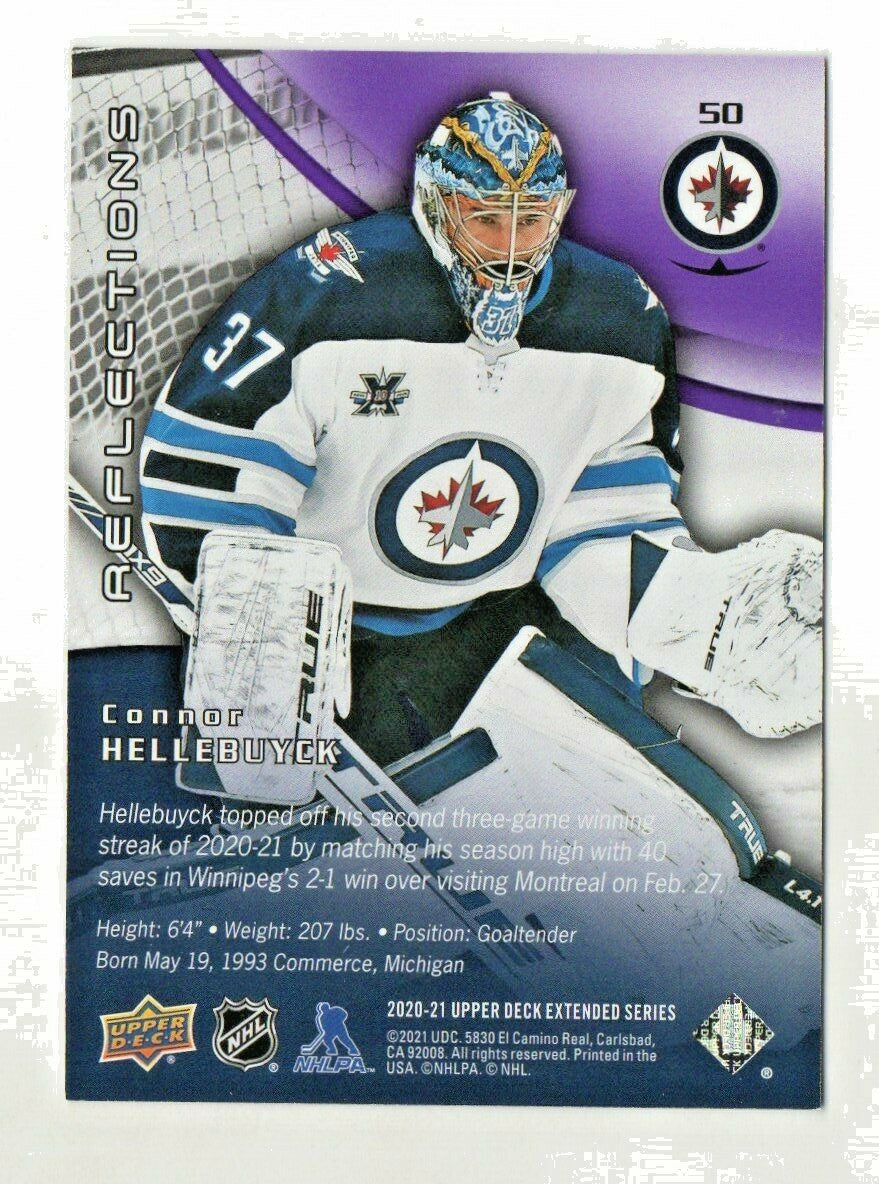 2020-21 Extended Series Reflections Purple022/300 Connor Hellebuyck #50 Winnipeg